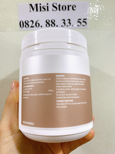 Viên uống sụn vi cá mập Úc, giảm đau cứng khớp shark cartilage 750mg Healthycare, Lọ 200 viên