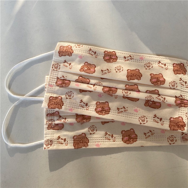 (Bán lẻ) Khẩu trang hoạt hình Hàn Quốc in hình gấu cute đủ mẫu Pandinee KT01