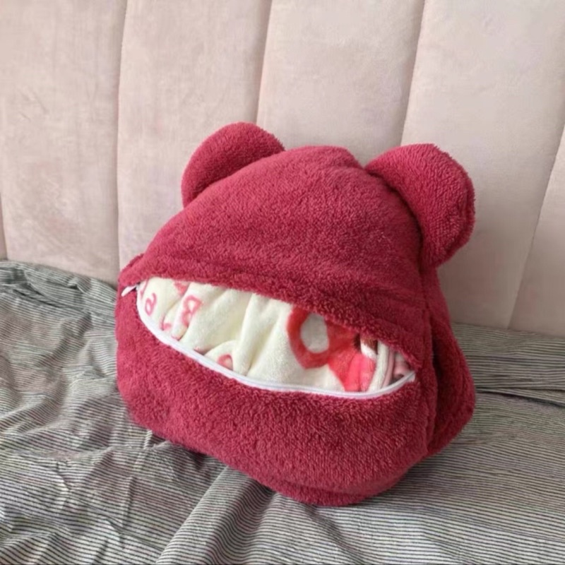 Combo chăn+gối+ủ tay gấu Lotso màu hồng strawberry dễ thương 🍓