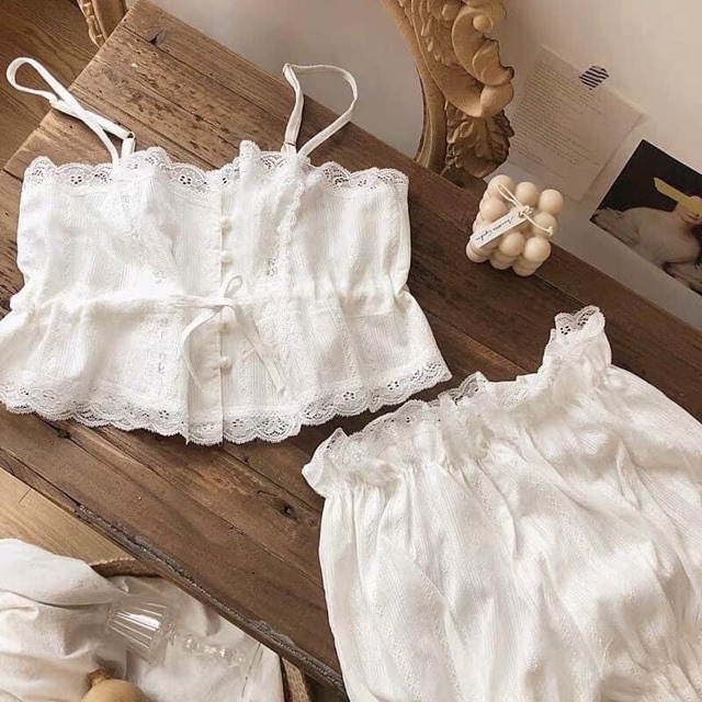 Set đồ ngủ ren trắng 2 dây siêu xinh,set đồ chụp ảnh bầu SP012
