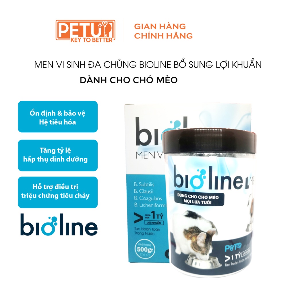 Men vi sinh dành cho chó mèo PetUp Bioline hộp 500G