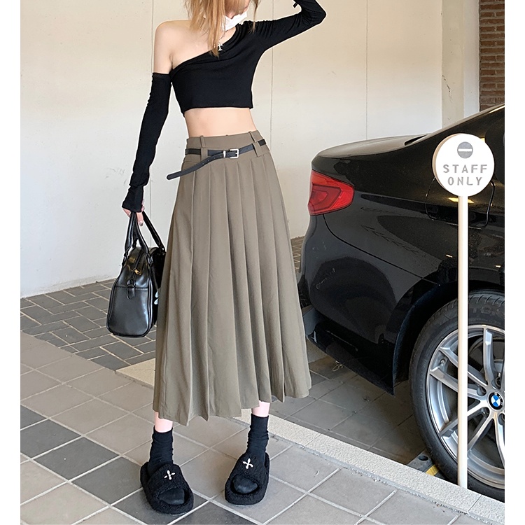 Chân Váy Lưng Cao Xếp Ly Màu Trơn Phong Cách Hàn Quốc Thời Trang Cho Nữ