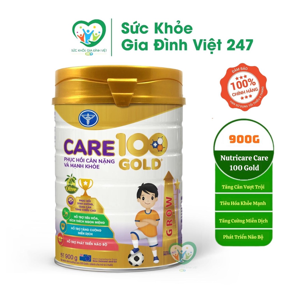 Sữa bột Nutricare Care 100 Gold Tăng Cường Miễn Dịch, Phát Triển Chiều Cao và Cân Nặng Cho Trẻ - 900gr
