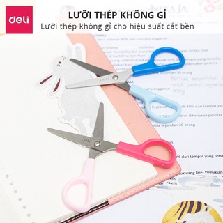 Kéo cắt giấy thủ công cho bé Deli có nắp bảo vệ - 6021 - màu Hồng / Xanh - văn phòng phẩm - HOKAMI STORE