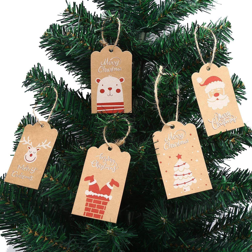 Set 100 Thẻ Giấy In Hình Ông Già Noel Trang Trí Giáng Sinh