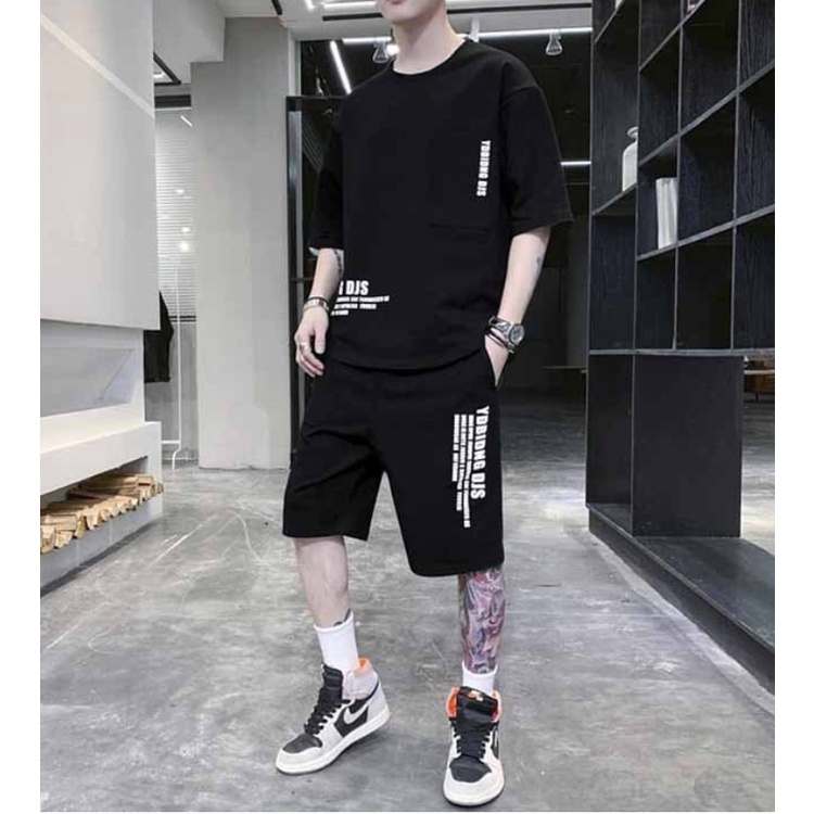 Set bộ in hình bò sữa nam nữ đồ quần áo thun tay lỡ kiểu short Unisex
