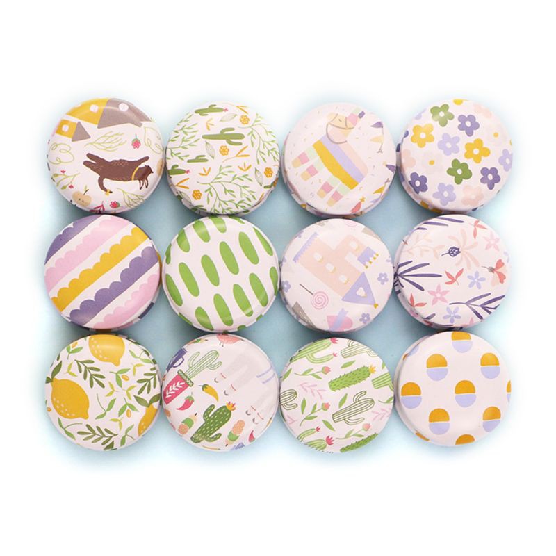Set 12 Hộp Thiếc Tròn Mini Đựng Kẹo Son Môi / Nến DIY Kiểu Dáng Dễ Thương