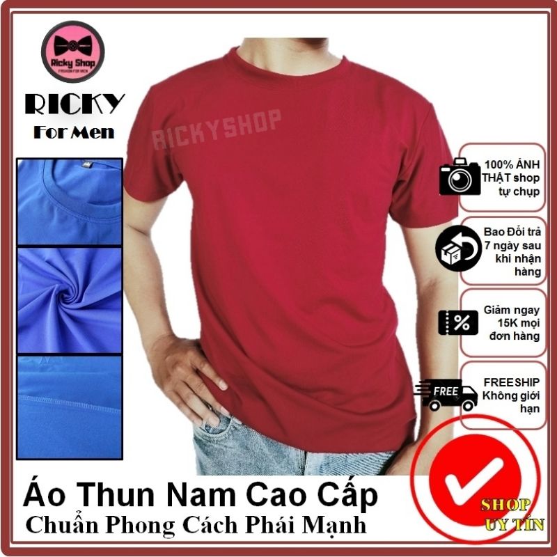 [ẢNH THẬT] Áo Thun Nam Đỏ Trơn Basic Không Cổ Vải Cotton Co Dãn Chất Đẹp Dầy Thấm Hút Mồ Mát Mẻ Thoải Mái - RICKYSHOP