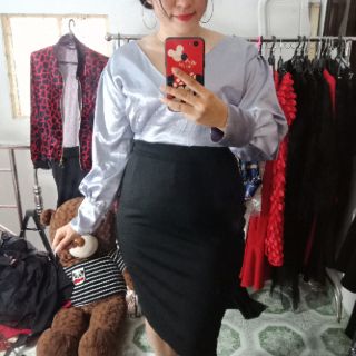 Đầm lụa đắp cheo tay dài big size
