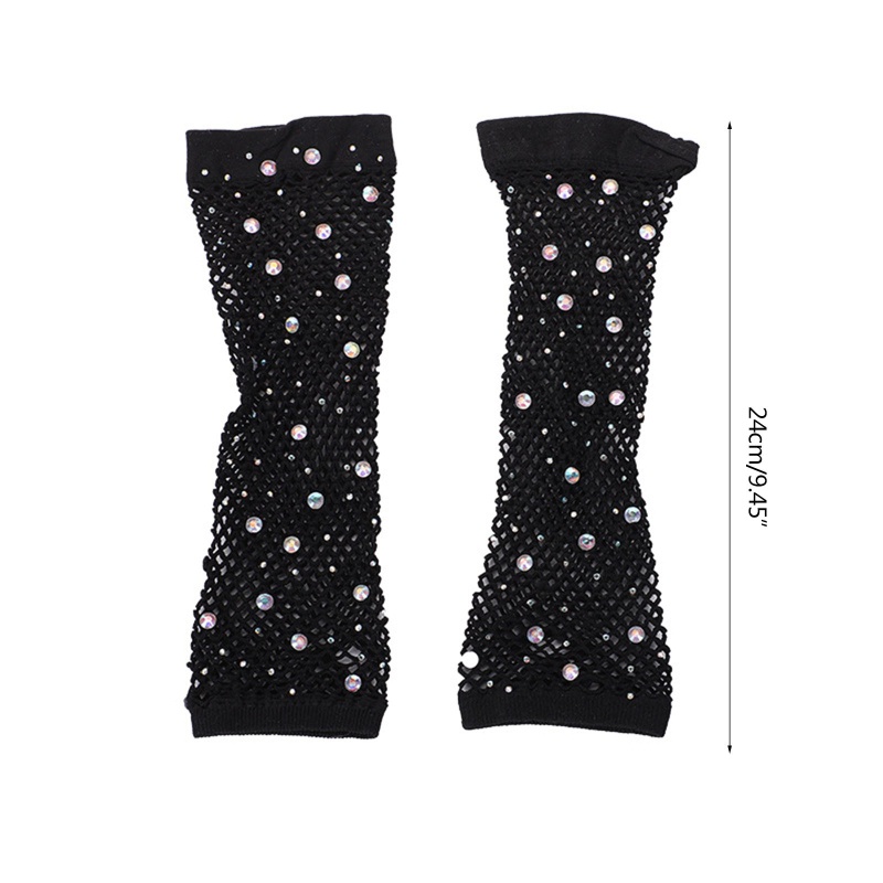 Găng Tay Lưới Hở Ngón Đính Đá Lấp Lánh Cho Nữ