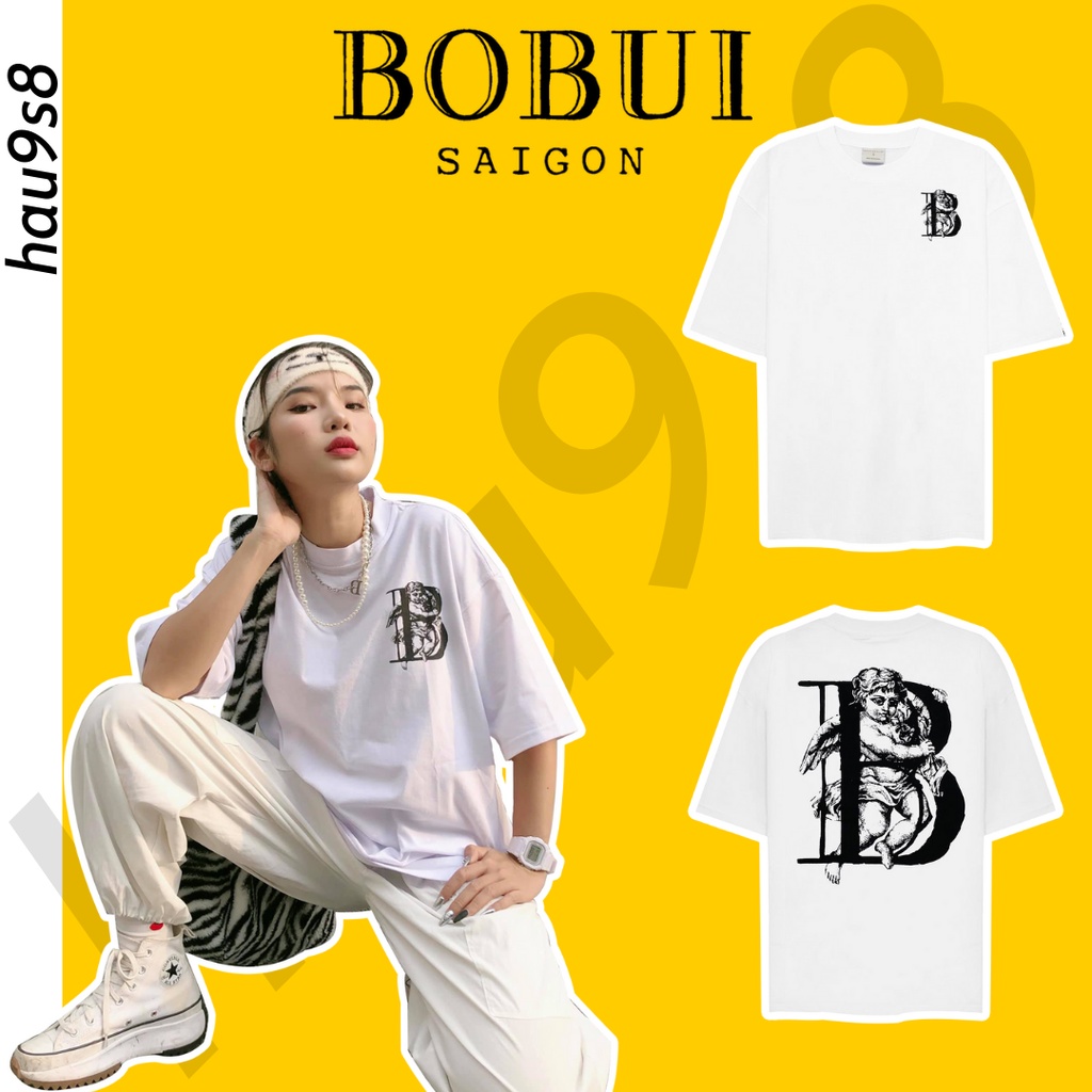 Áo thun BOBUI ANGEL B bigsize nam nữ unisex form rộng cổ tròn tay lỡ ( FULL BỌC + TAG ) | BigBuy360 - bigbuy360.vn