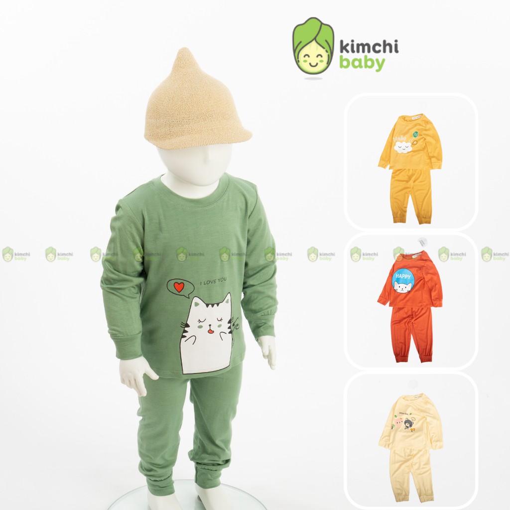 Bộ Dài Tay Cho Bé Gái, Bé Trai Minky Mom Vải Thun Lạnh Mèo Tím Khủng Long Con, Bộ Quần Áo Trẻ Em Thu Đông MKMTD2166