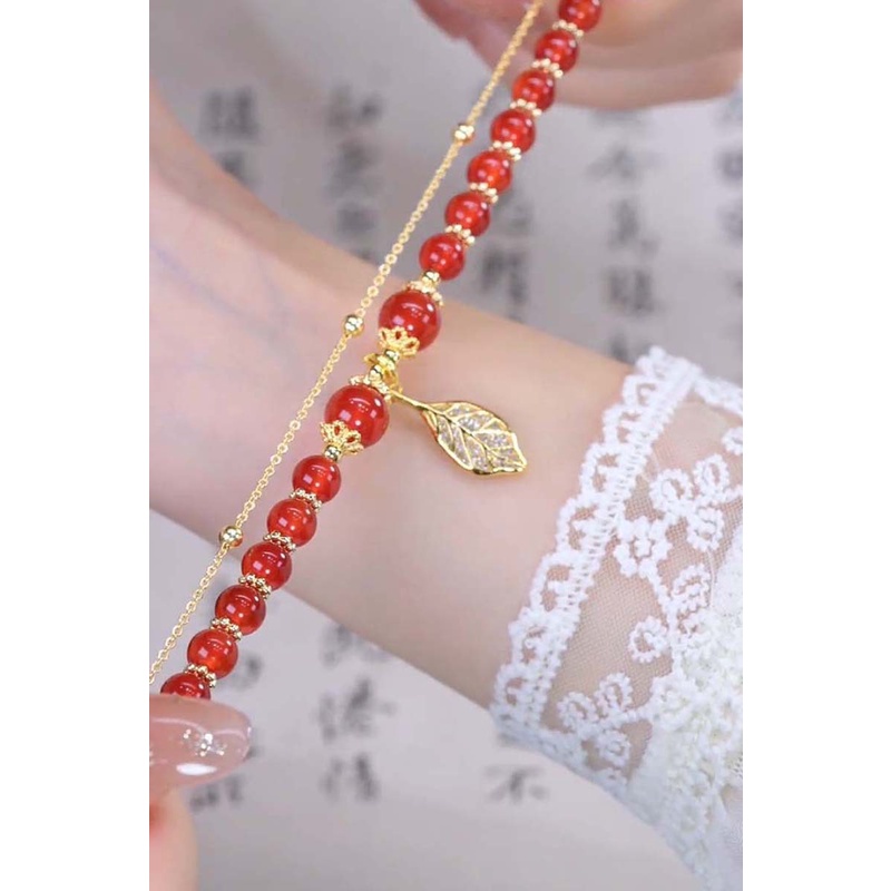 [Hàng Mới] Vòng Tay Chuỗi Hạt Đá Mã Não Đỏ Thiết Kế Thời Trang Độc Đáo