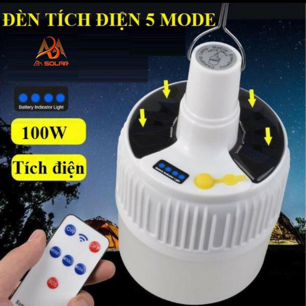 Đèn Tích Điện Năng Lượng Mặt Trời 100W Bóng Buld, Có Điều Khiển Từ Xa Và Cáp Sạc Điện 220v - Solar MT Shop
