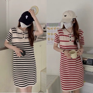 Váy dáng suông polo nữ tay ngắn dệt kim len tăm Váy xinh đầm đẹp Quảng Châu cao cấp
