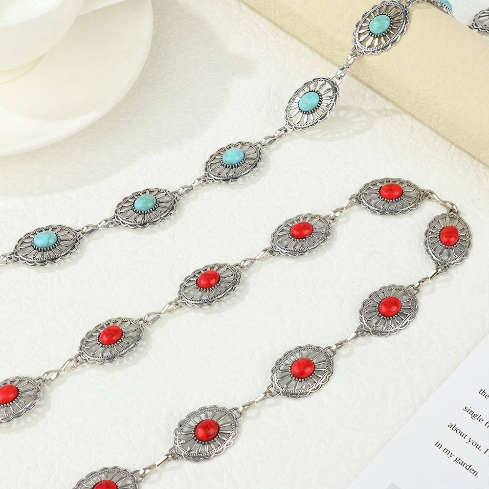 Thắt Lưng Dây Xích Bằng Kim Loại Màu Ngọc Lam Phong Cách Cổ Điển