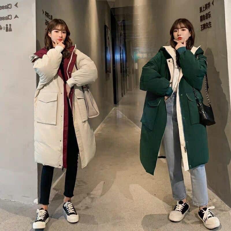 Áo phao dáng dài hàng QC- SẴN ĐEN/ TRẮNG