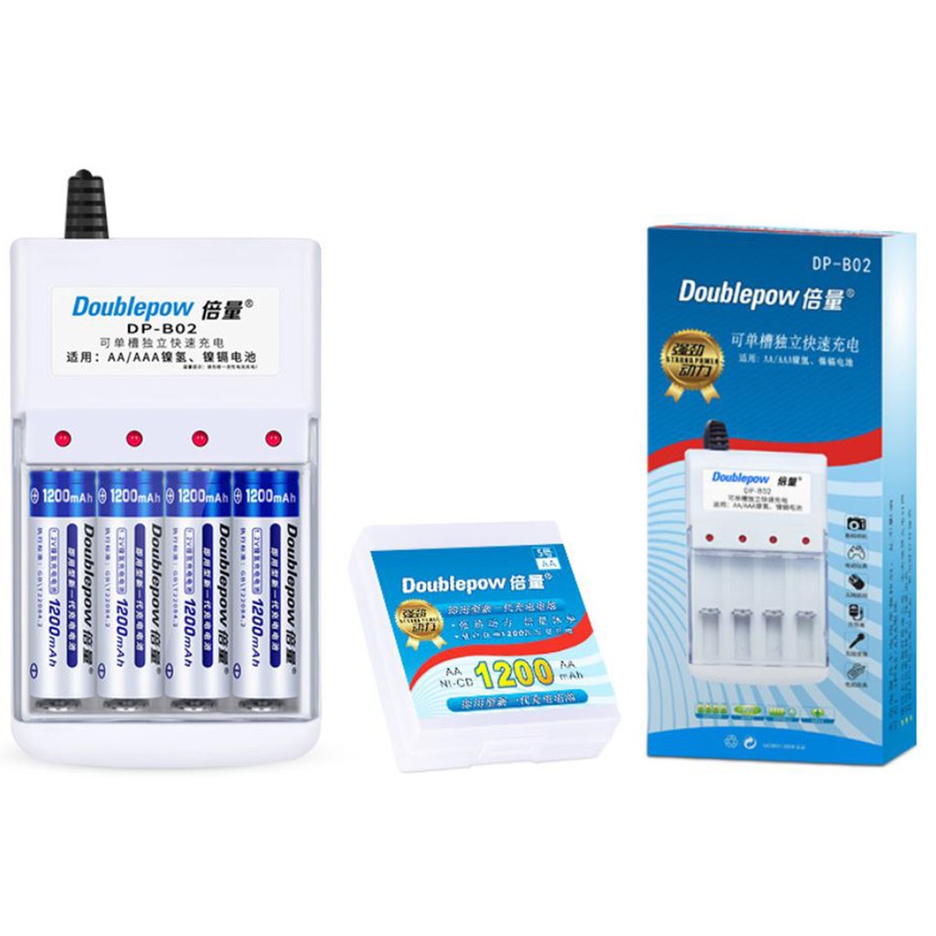 Bộ Sạc và pin tiểu sạc AA Doublepow 1200mAh