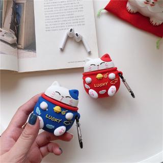 bao da nắp gập hình mèo may mắn cho apple airpods