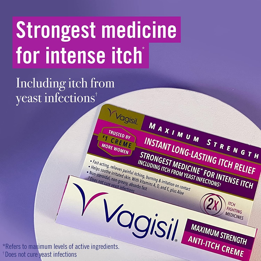 Kem bôi cô bé, giảm ngứa vùng kín. giảm các triệu chứng nấm âm đạo Vagisil Maximum Strength 28gr