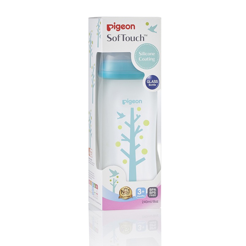 Bình Sữa Thủy Tinh Silicon Plus Pigeon Cây Xanh 160ml (S) / 240ml (M)