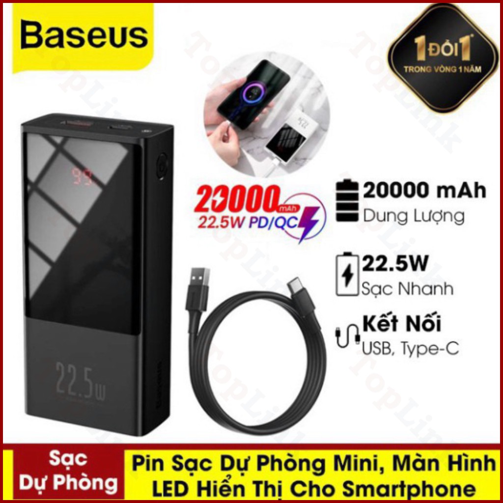 [CHÍNH HÃNG] Pin Sạc Dự Phòng Baseus 22.5W Power Bank 20000mah USB C PD Có Đèn LED Màn Hình Hiển Thị Thông Số, Sạc Nhanh