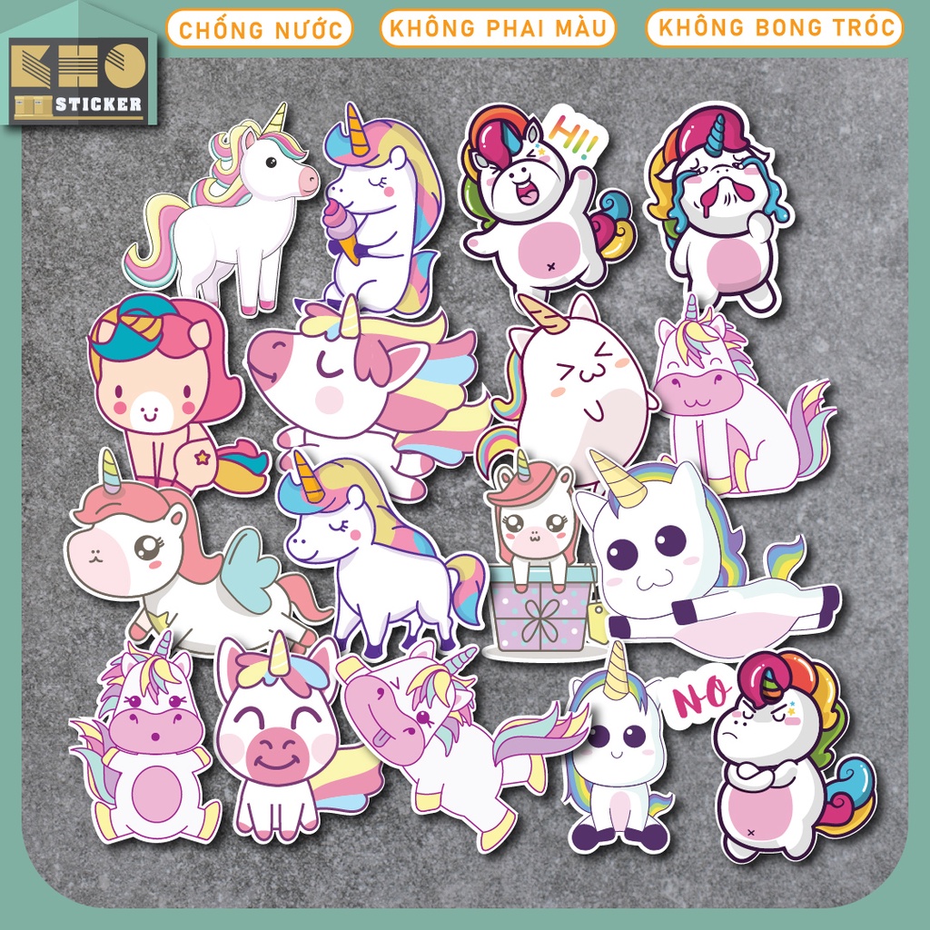 Combo 50 Sticker Unicorn chống nước sticker dán laptop, điện thoại, đàn guitar, mũ bảo hiểm, vali. MSP: ST08