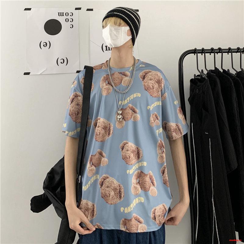 Women's Summer Youth2021 summer students Korean fashion trend ins brand hip-hop street bear loose version wild couple outfit