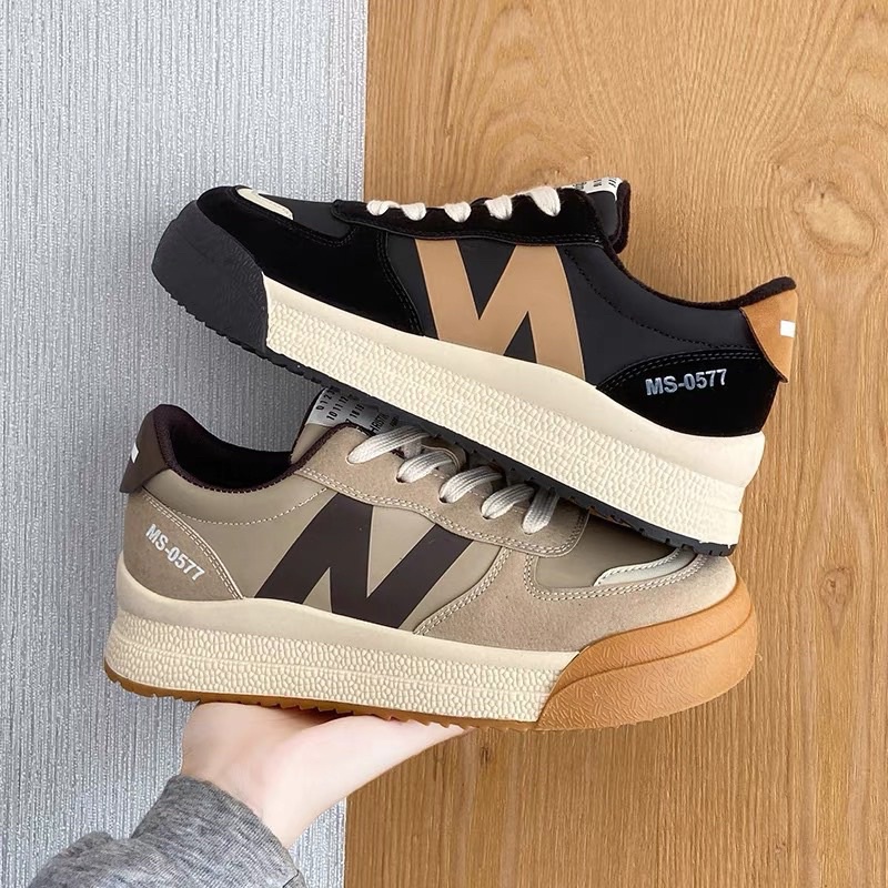 Giày thể thao nữ phối viền da, Giày sneaker nữ mũi tròn độn đế phong cách thời trang cá tính | BigBuy360 - bigbuy360.vn