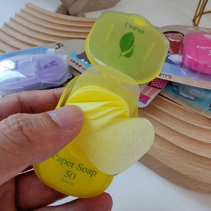 Hộp 50 Miếng Xà Phòng Giấy Khô Paper Soap Nhật Bản - Xà Bông Rửa Tay Bỏ Túi Dùng Một Lần