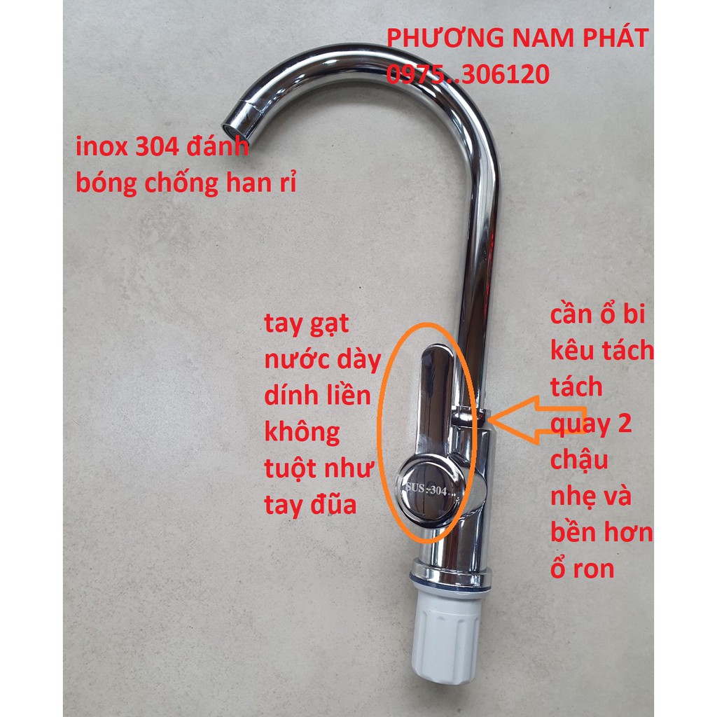 [LOẠI 1] Vòi Rửa Chén Bát Nóng Lạnh 100% INOX 304 ĐÁNH BÓNG N4010 vòi ổ bi xoay nhẹ không lỏng cần, tay gạt dính liền