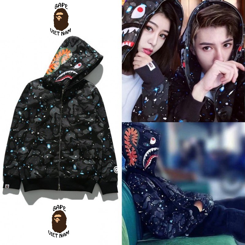 [Ảnh thật + FREESHIP] Jacket Bape Shark Galaxy fullzip Phát quang trong tối , Áo Hoodie Bape Cá Ngáo