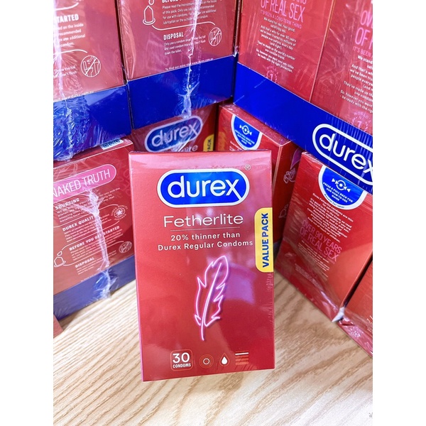 Bao cao su siêu mỏng Durex Fetherlite Úc mẫu mới - Hộp 30 chiếc