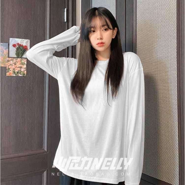 Áo phông Nelly Heybig dài tay trơn màu trắng