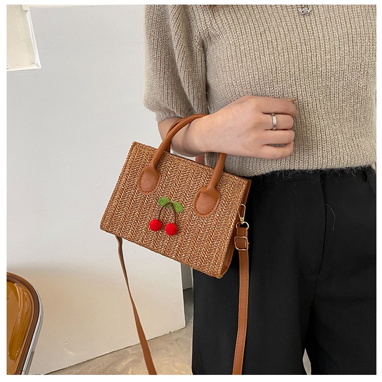 Túi Xách JASMIN NOIR Nữ Đan Rơm Đính Quả Cherry Dễ Thương