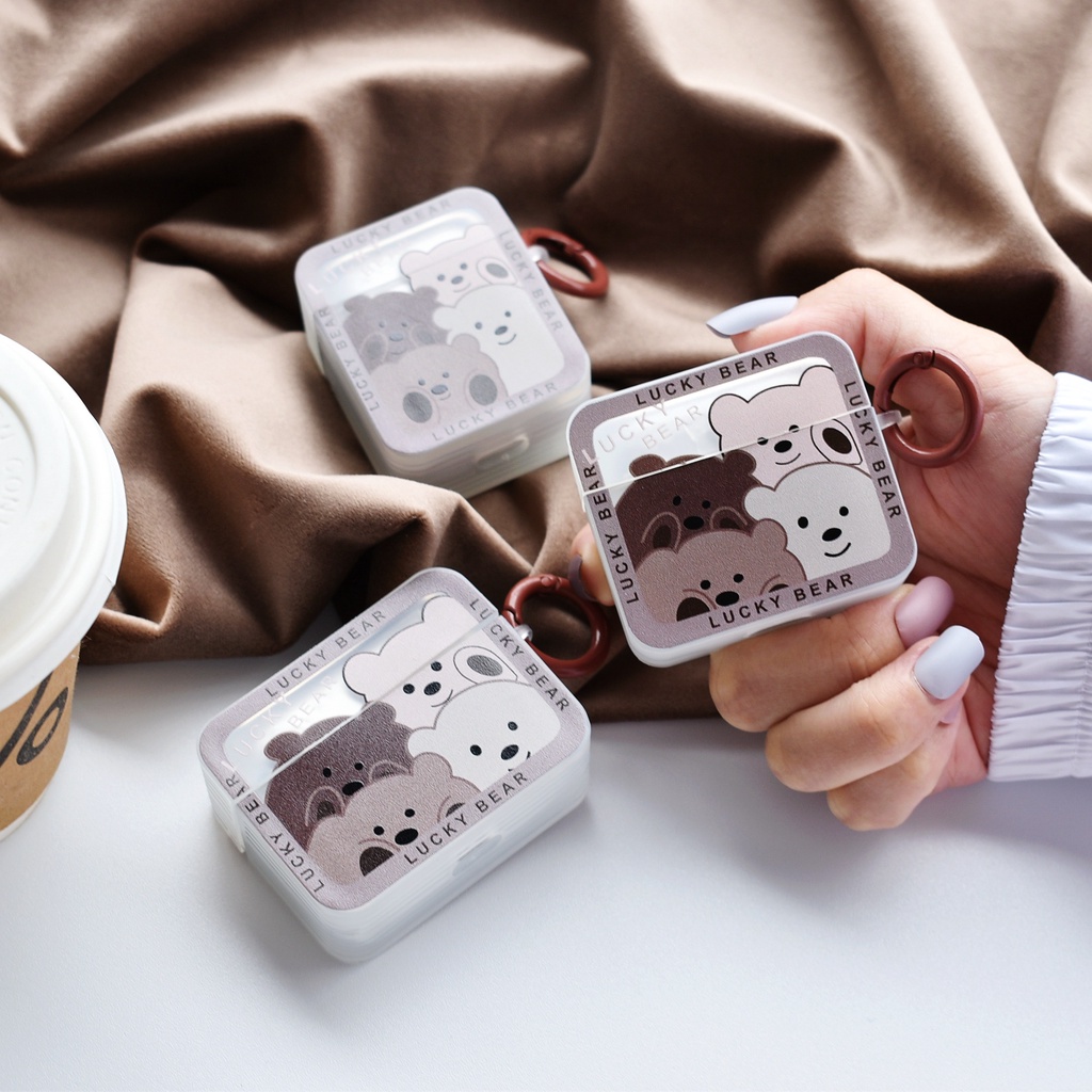 Vỏ Bảo Vệ Hộp Sạc Tai Nghe Airpods 1 2 pro 3 2021 gen3 Bluetooth Bằng Silicon Tpu Vuông Họa Tiết Gấu Hoạt Hình Chống Sốc