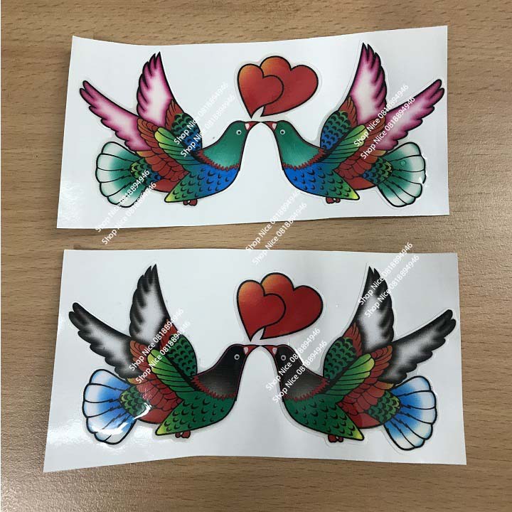 Tem decal dán trang trí xe máy chim ưng, đôi chim hạnh phúc