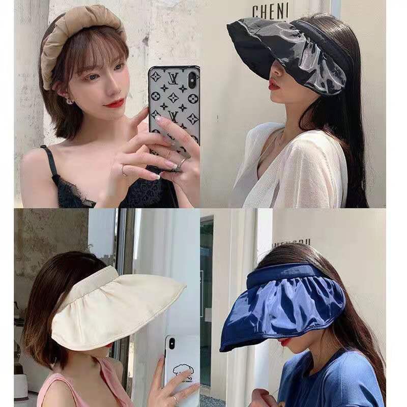 Mũ nửa đầu vành rộng gấp gọn kèm bờm dành cho bạn gái đi biển đi chơi mùa hè