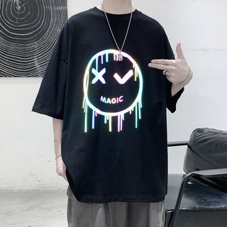 Áo Thun Tay Lỡ Unisex Phản Quang In Hình Vòng Tròn Magic Vải Cotton Không Nhão Mát Mẻ Cổ Tròn Năng Động Nhiều Màu