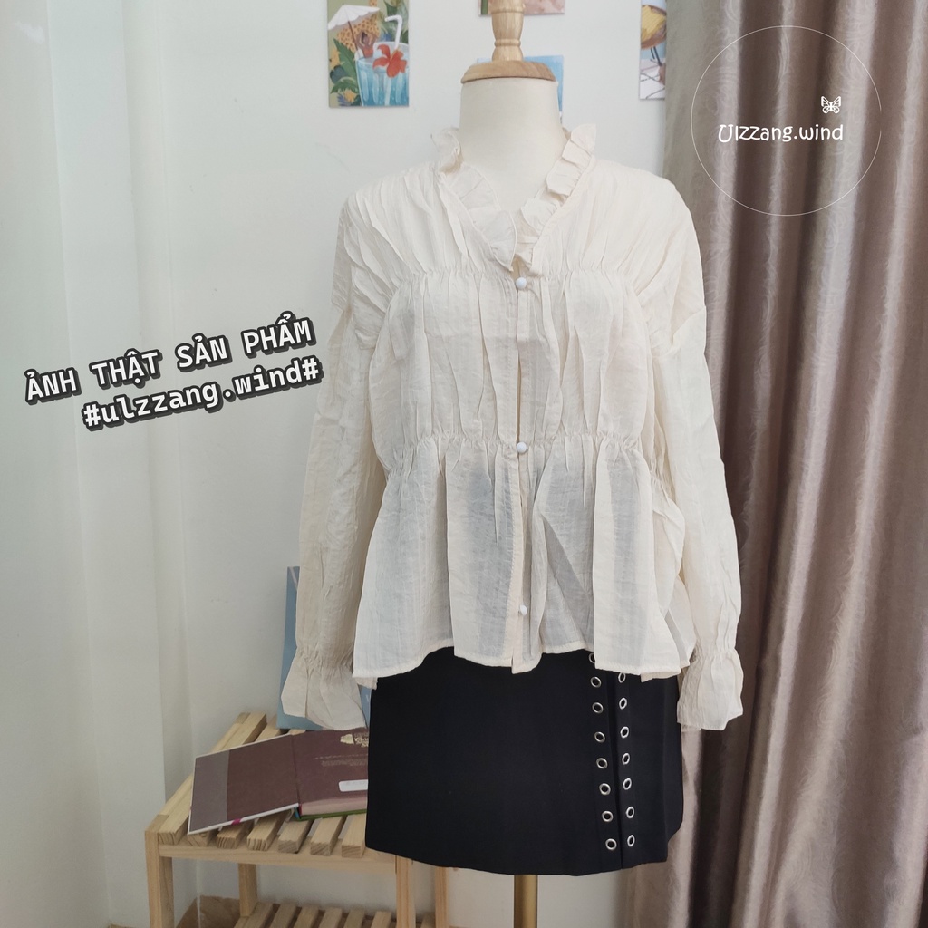 Áo tiểu thư bèo dập ly cổ V Ulzzang vintage - u.w