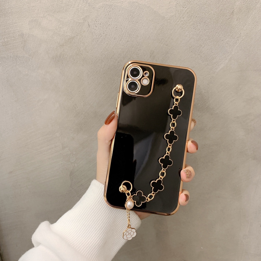 Ốp điện thoại tpu dây hình cỏ bốn lá đeo cổ tay thời trang thích hợp cho iPhone 12 11 Pro Max XS Max XR x 8 7 plus