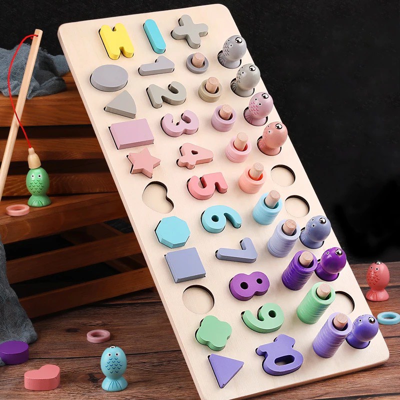 Bộ Câu Cá 4 Trong 1 Số Đếm Kèm Các Loại Hình Khối Cơ Bản Đồ Chơi Giáo Dục Montessori Cho Bé Phát Triển Thông Minh