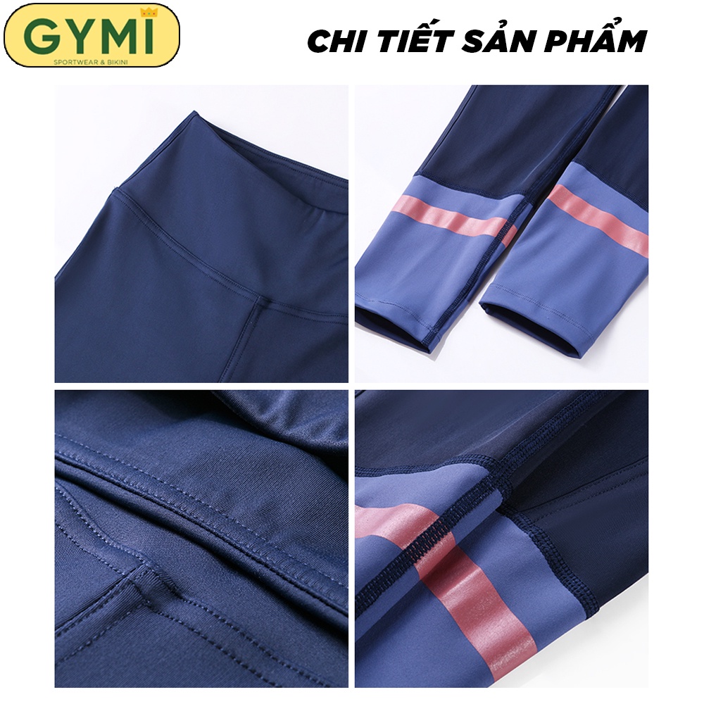 Quần tập gym yoga nữ thun lạnh GYMI QD29 dáng legging co giãn 4 chiều cạp cao nâng mông cách điệu ống quần