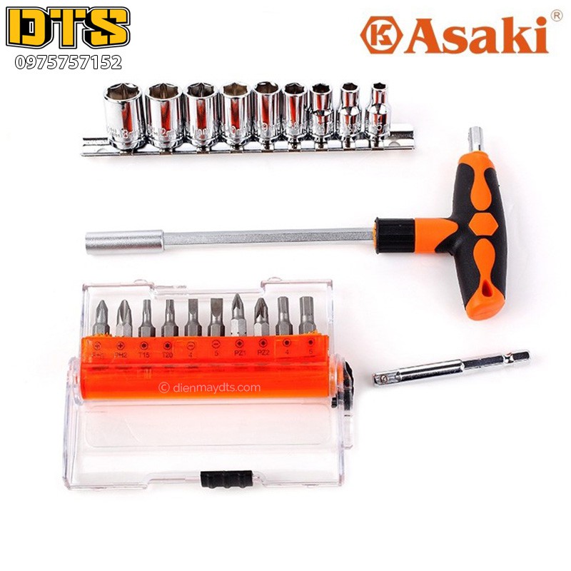 Đầu tuýp và bộ mũi vít 21 chi tiết Asaki AK-6357