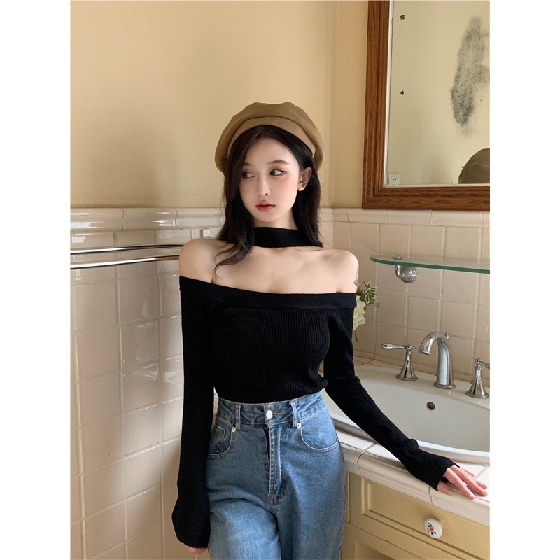 ÁO BẸT VAI PHỐI DÂY KIỂU CHOKER CỰC XINH P222
