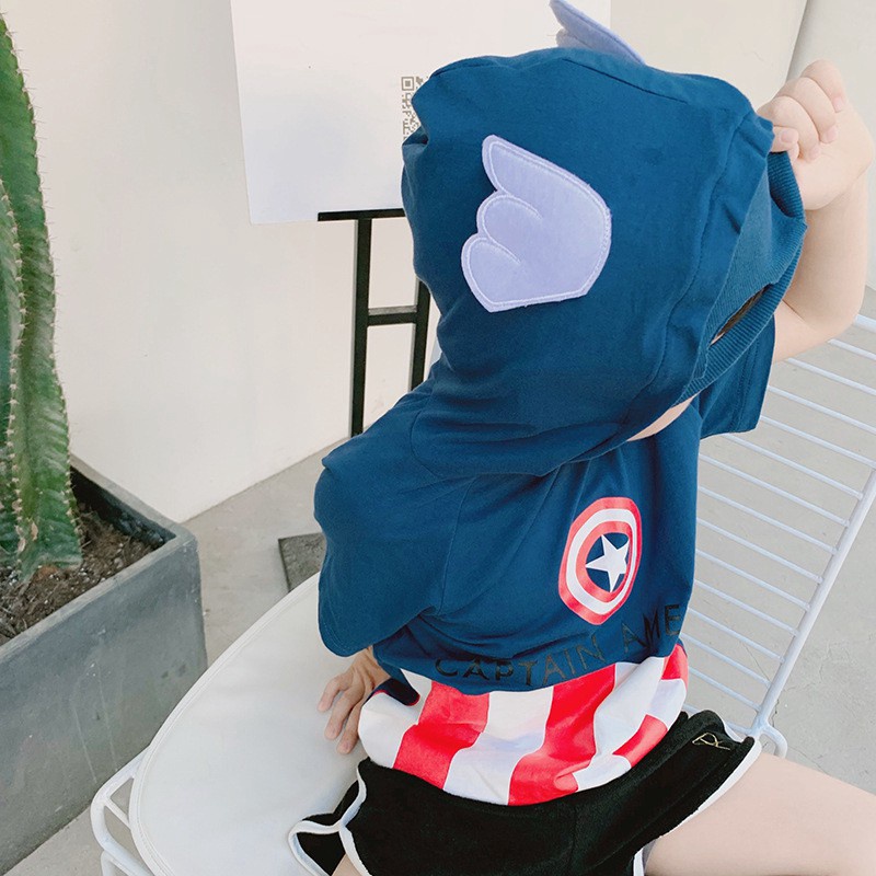 Áo hoodie ngắn tay kèm quần dài hóa trang siêu anh hùng thời trang cho bé trai