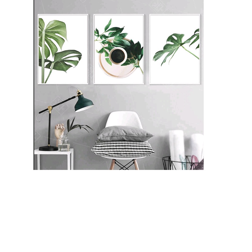 Set 3 tranh Decor trang trí tường Lá Xanh, Cây nhiệt đới Bắc Âu siêu độc
