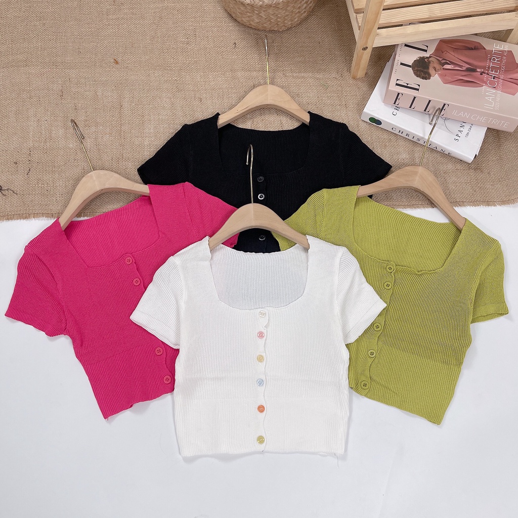 Áo Croptop Nữ, Croptop Cúc Màu Hàng Quảng Châu Len Mongtoghi Loại1