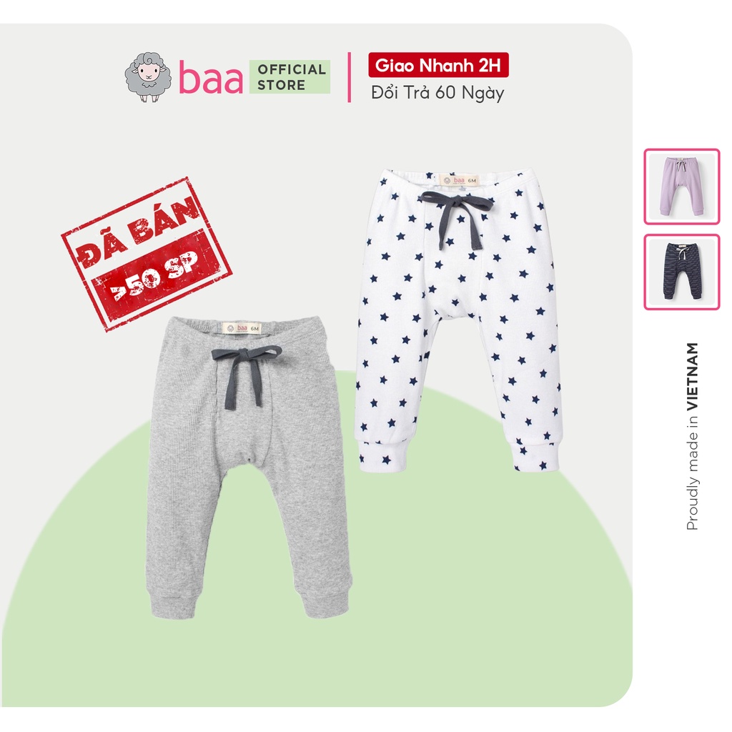 Đồ sơ sinh, Quần dài có dây rút cho bé, quần dài nhiều họa tiết cho bé từ 0-18 tháng Baa Baby - UN-QU02D