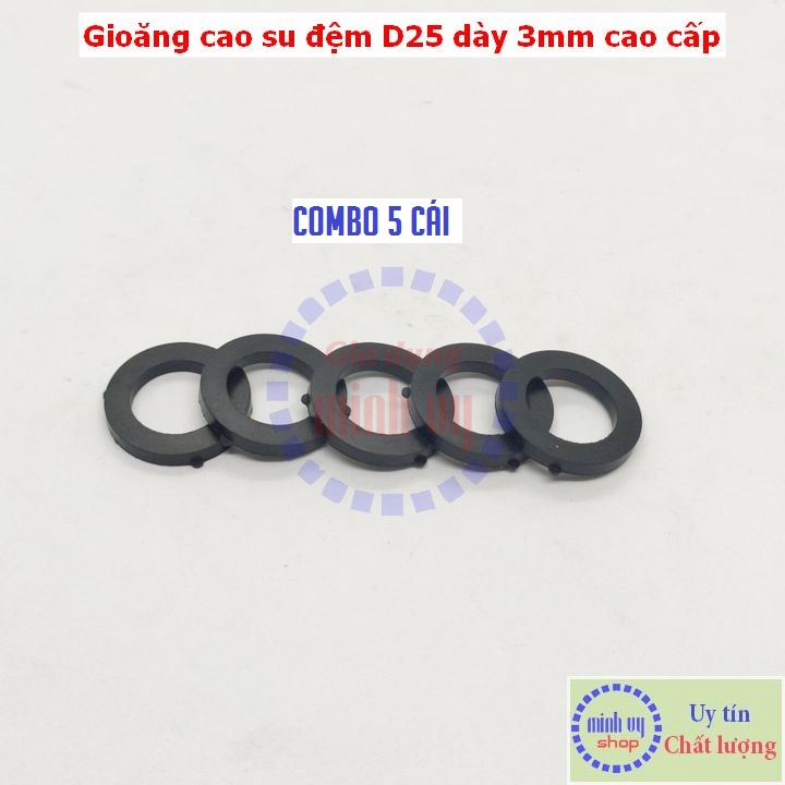 Combo 5 cái - Gioăng đệm cao su đen D25 dày 3mm - ron đệm cao su